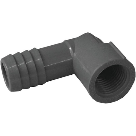Boshart Combination And Reducing Pipe Elbow, 34 X 12 In, Insert X FPT, 90 Deg Angle, PVC, Black